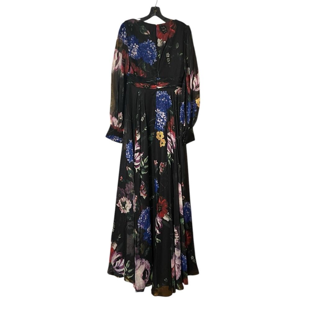 Mac Duggal NEW Size 6 67872 Black Floral Chiffon Bishop Sleeve Floral Print Gown - Picture 6 of 9